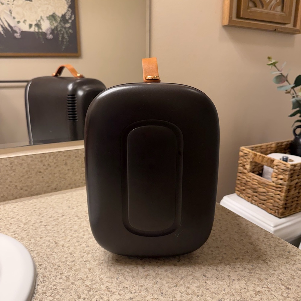 Matte Black Decorative Storage Caddy with Tan Handle